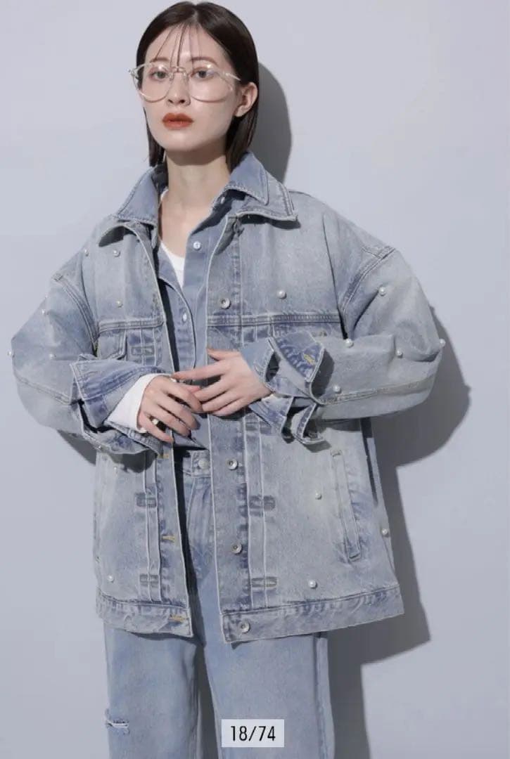 Arpege story パール付きBIGデニムジャケット