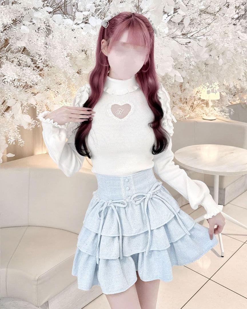 ハニーミュウ ツイードティアードフリルスカート ブルー