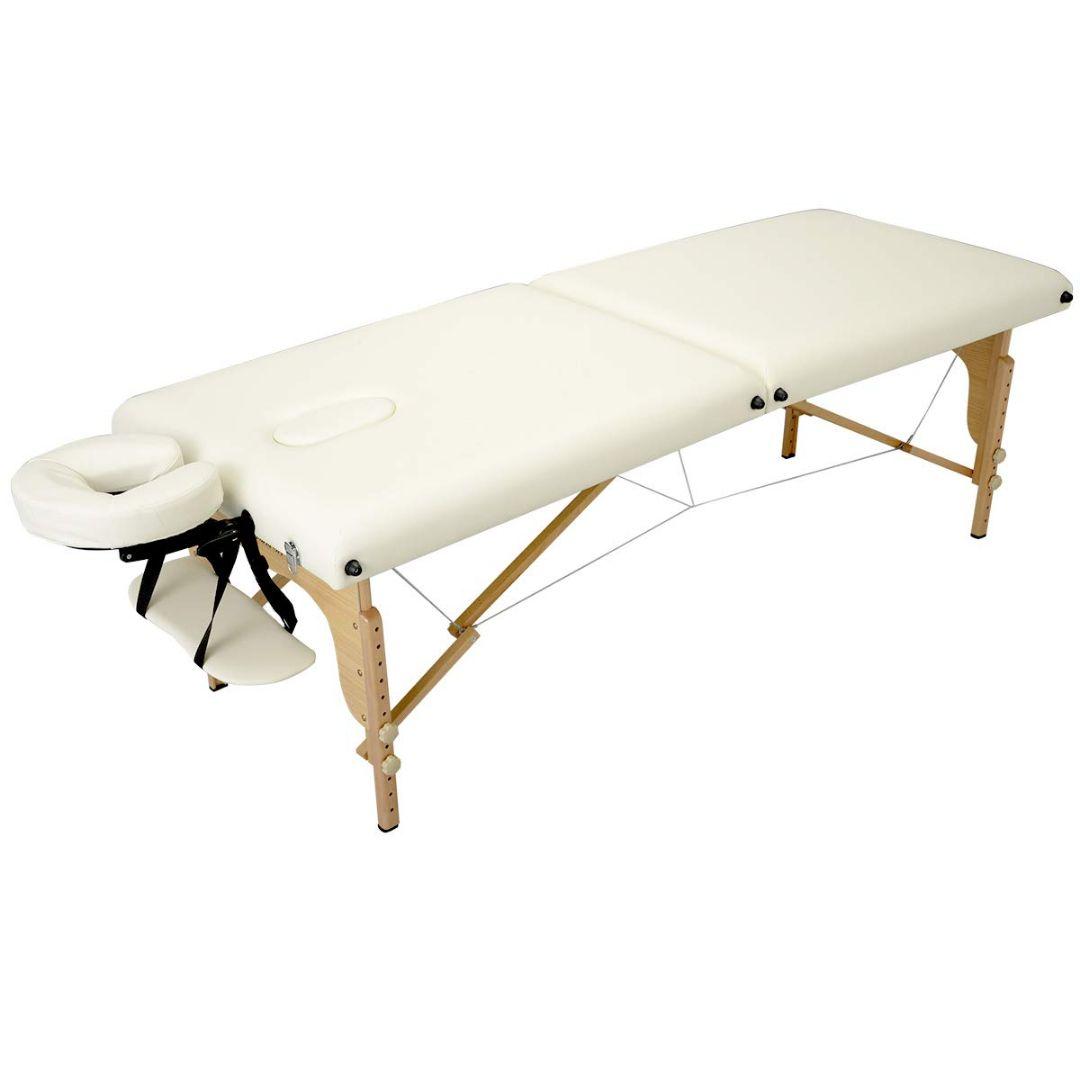 【新品未開封】折りたたみ マッサージベッド 木製 有孔 オフホワイト