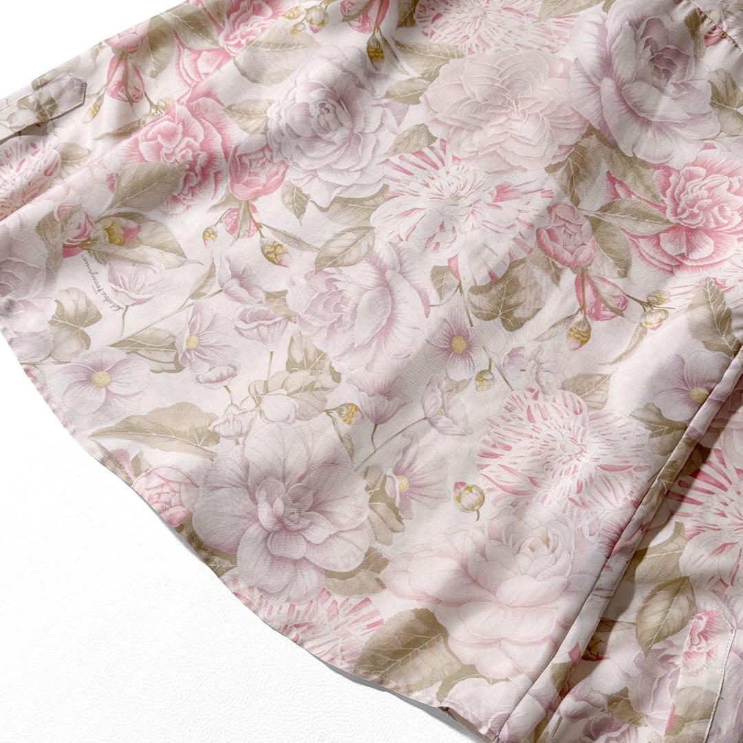 サルヴァトーレフェラガモ 花柄 シルク ボウタイ 長袖 シャツ 絹 38 ピンク