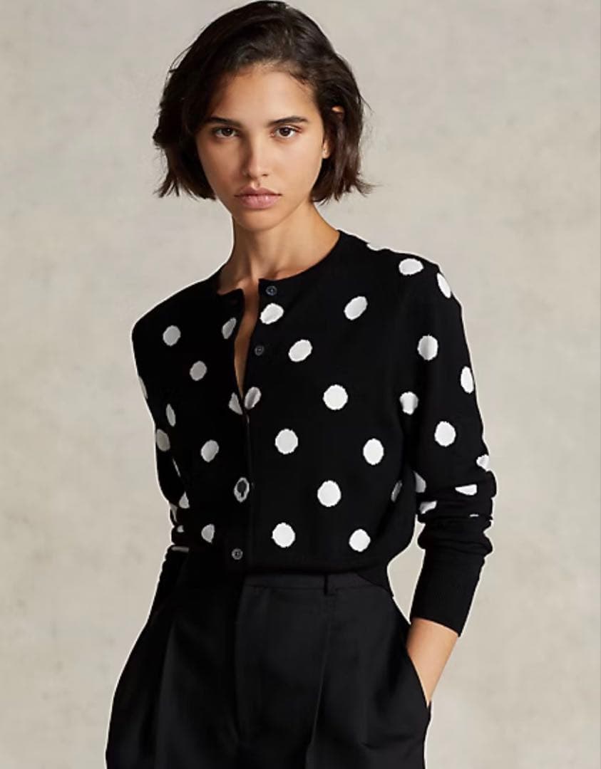 【未使用】ポロラルフローレン雑誌掲載ウール100%ドット柄ショートカーディガン