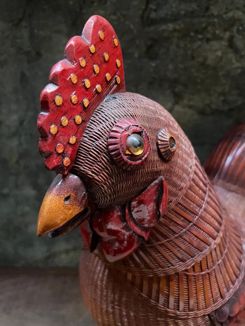 希少 1940's ヴィンテージ 上海伝統工芸 竹細工 雄鶏 ラタン オブジェ