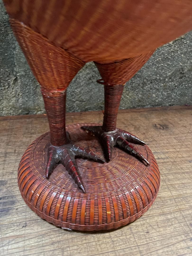 希少 1940's ヴィンテージ 上海伝統工芸 竹細工 雄鶏 ラタン オブジェ