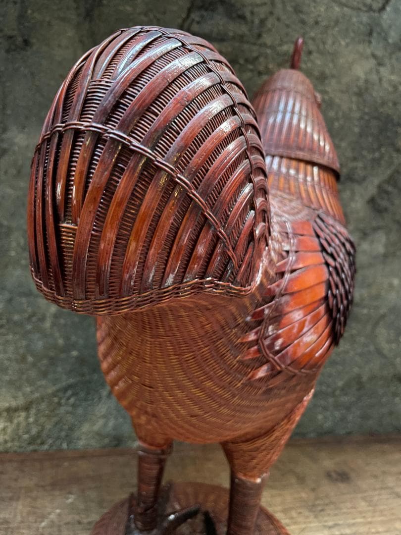 希少 1940's ヴィンテージ 上海伝統工芸 竹細工 雄鶏 ラタン オブジェ