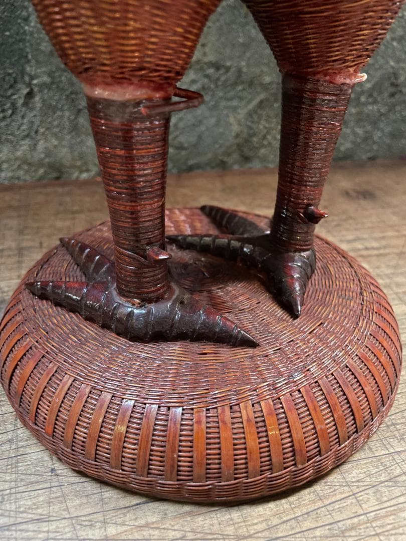 希少 1940's ヴィンテージ 上海伝統工芸 竹細工 雄鶏 ラタン オブジェ
