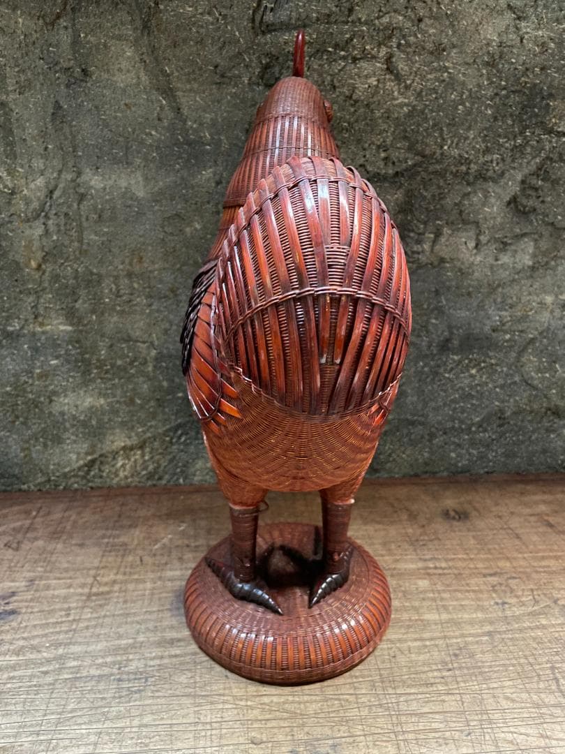 希少 1940's ヴィンテージ 上海伝統工芸 竹細工 雄鶏 ラタン オブジェ