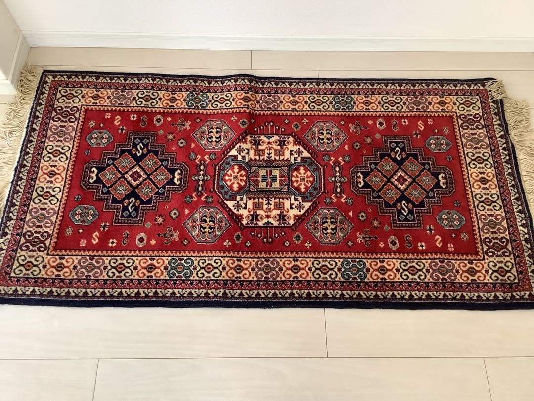 ヴィンテージラグ　トライバルデザイン ウールラグ 約 140×71cm