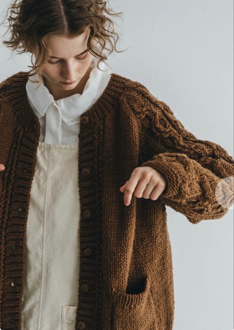 nest Robe ペルーケーブルスリーブニットカーディガン