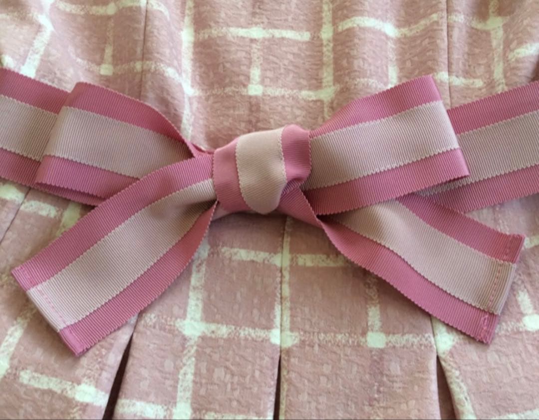 M's カタログ ピンク チェック 格子柄 リボン ワンピース