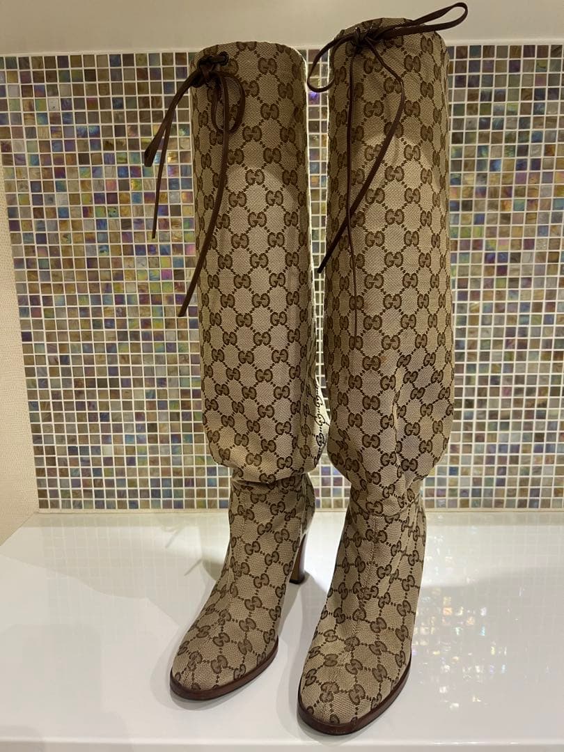 GUCCI グッチ　レディース　ロングブーツ　ＧＧロゴ　25センチ　ベージュ