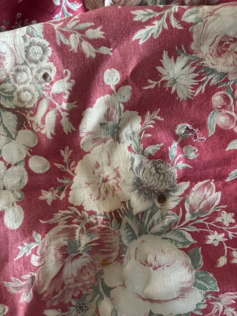 赤い花柄フリンジ付き クロス ファブリック アンティーク フランスアンティーク