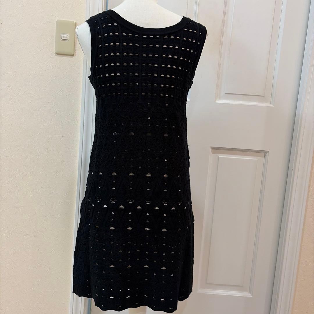 シャネル 透かし編み ノースリーブワンピース 黒サイズ42