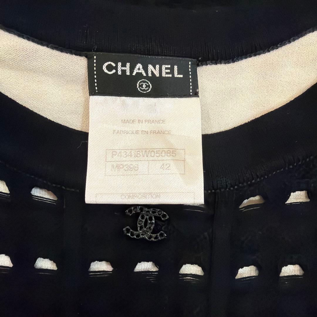 シャネル 透かし編み ノースリーブワンピース 黒サイズ42