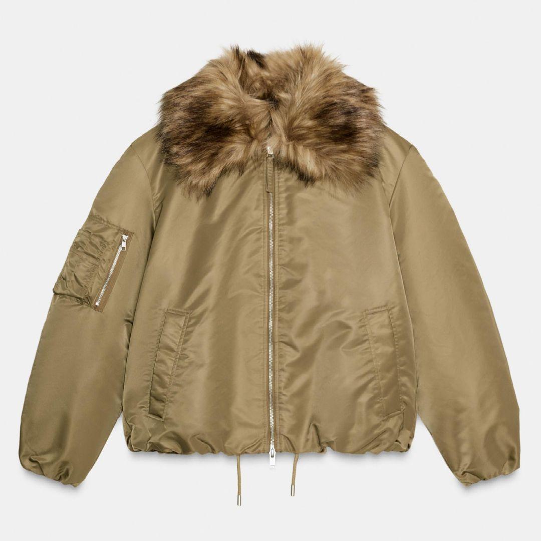 値下げ 美品 ZARA フェイクファー襟 ボンバージャケット S