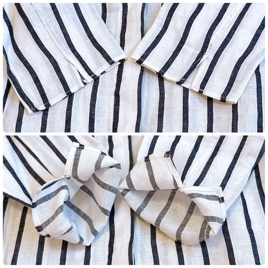 エスマックスマーラ ロングシャツ リネン100% ストライプ ハンガーループ　L