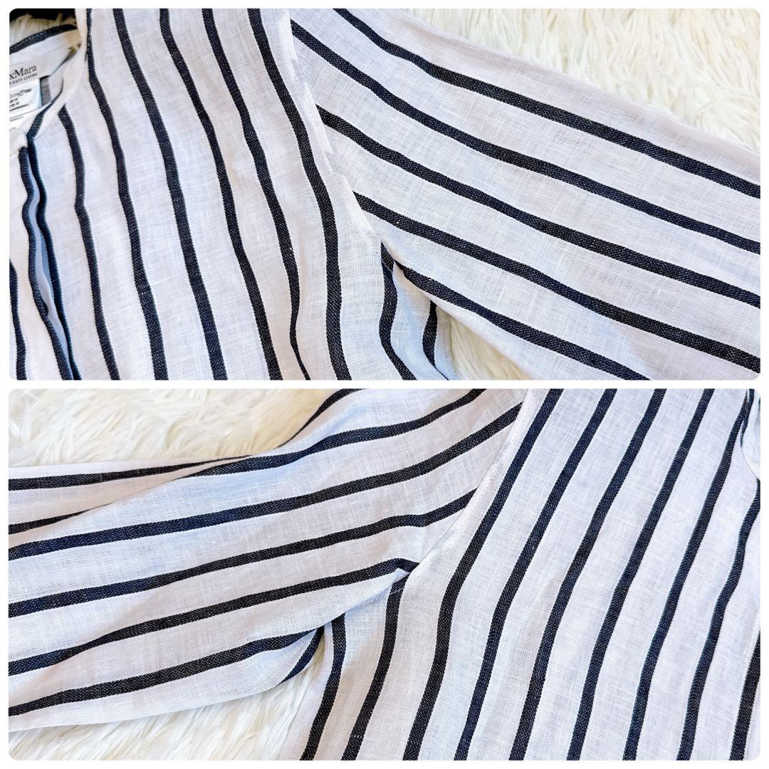 エスマックスマーラ ロングシャツ リネン100% ストライプ ハンガーループ　L