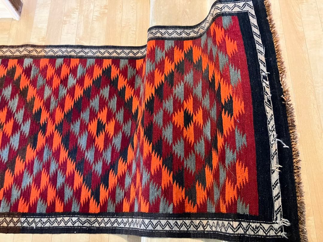 90's ヴィンテージラグ 手織りキリム マイマナ産 ウール100%