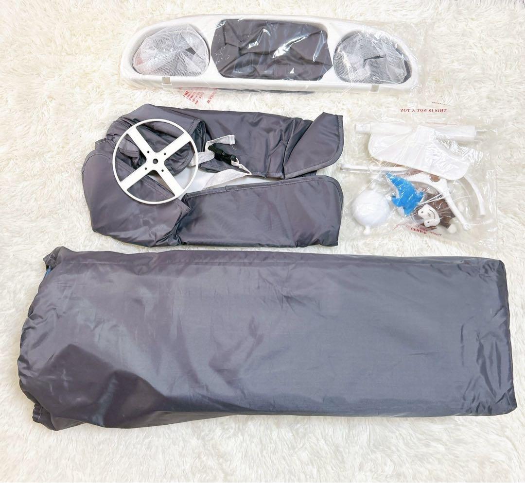 ベビーベッド 添い寝 おむつ台　折りたたみ キャスタ付き 蚊帳　ダーググレー