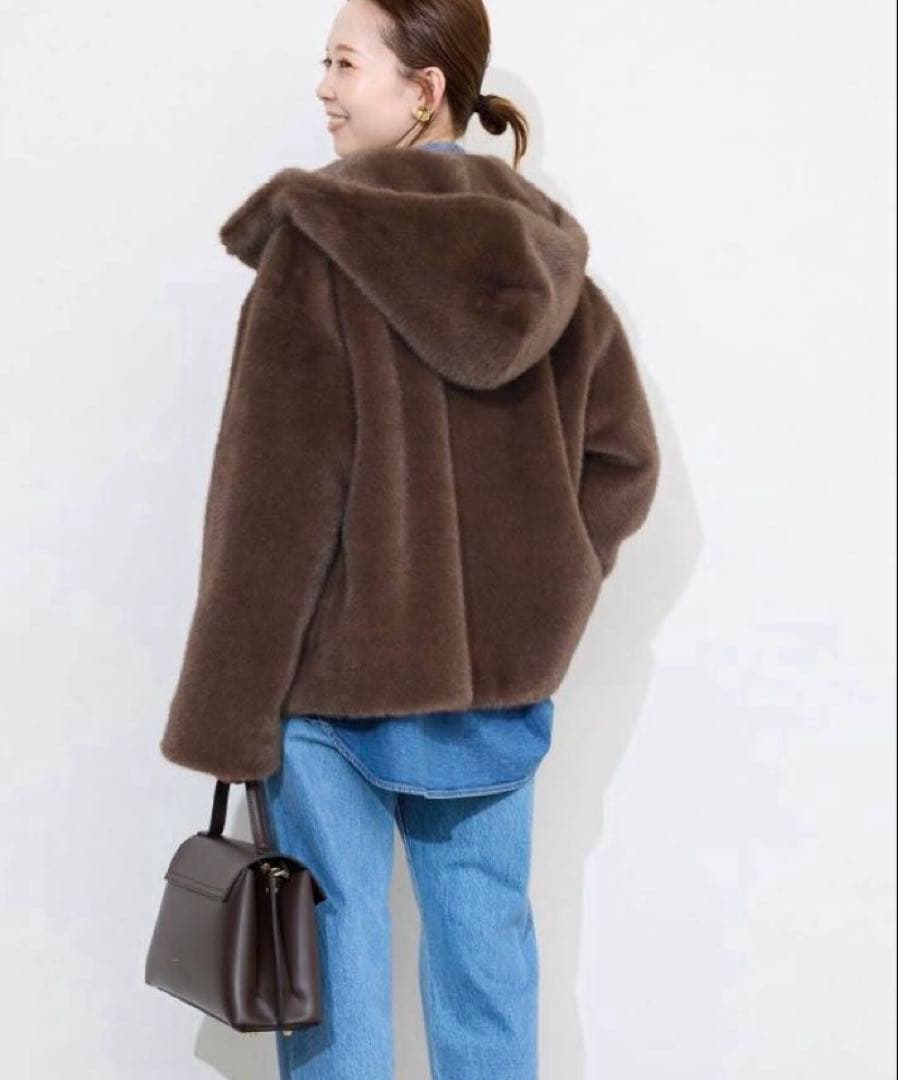 スローブイエナ　フェイクファーフードブルゾン　ブラウン