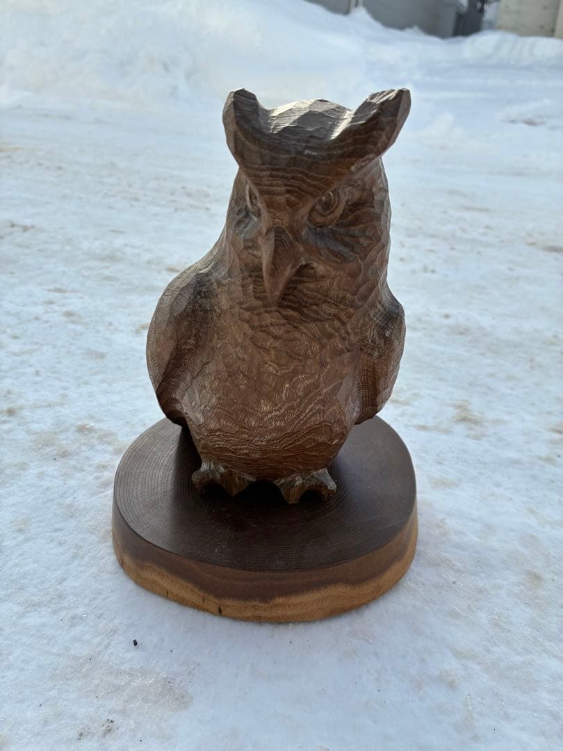 アイヌ彫刻　アイヌ木彫り　熊　梟　三好純男　みよし　木彫り