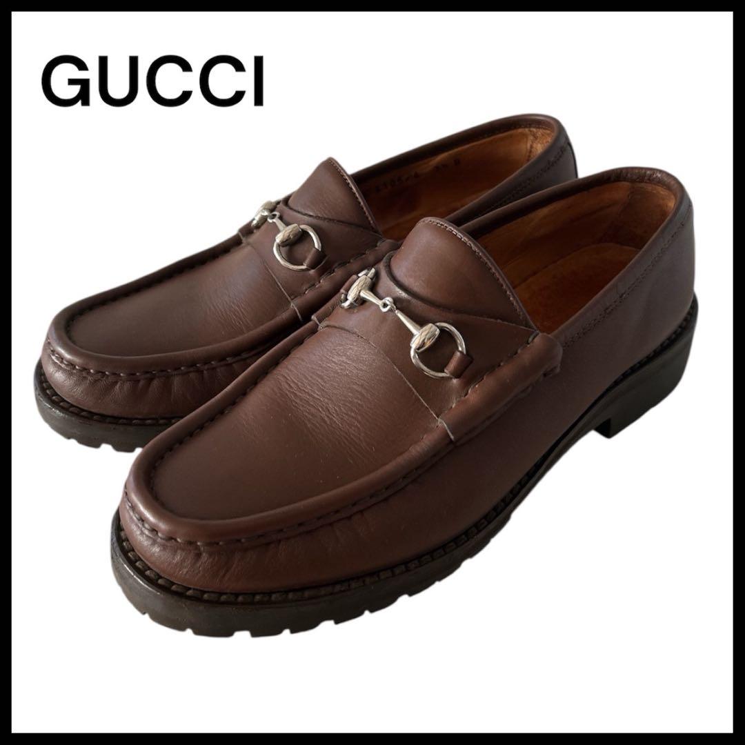 グッチ　ビットローファー　レザー　ブラウン