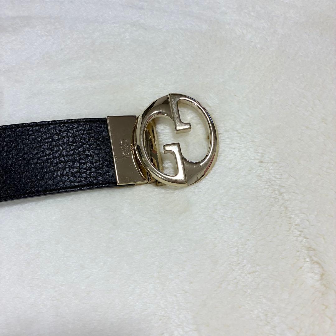 【Whiteboo!!】GUCCI リバーシブルベルト レザー 黒×水色