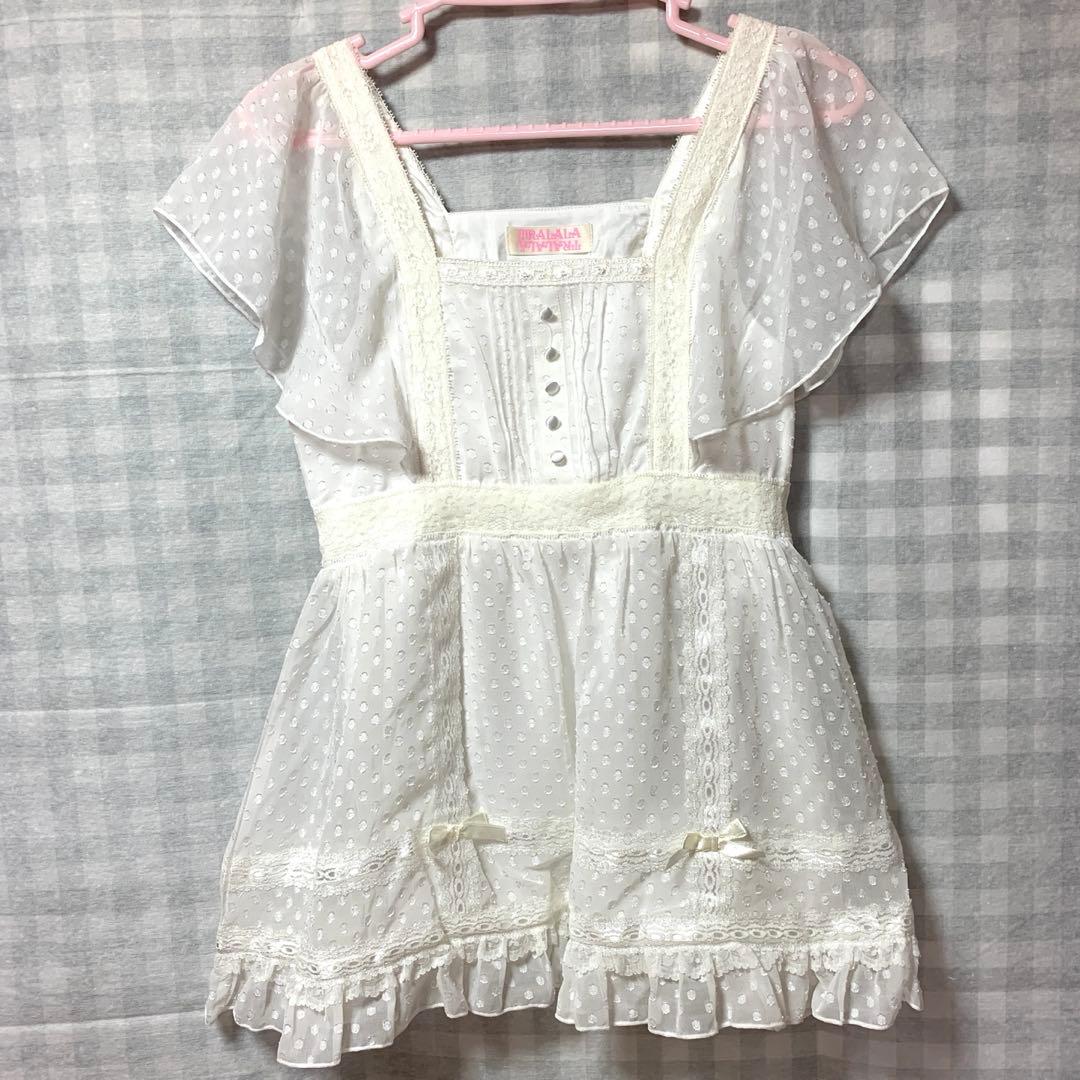 TRALALA 希少 フリル レース ホワイトドットチュニック